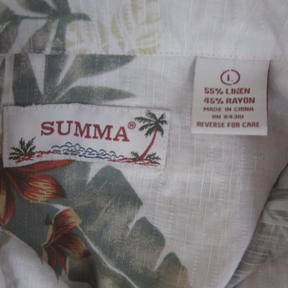 Summa vintage Men Hawaiian camp shirt p2p 24 L aloha luau tropical linen blend - Picture 10 of 10
